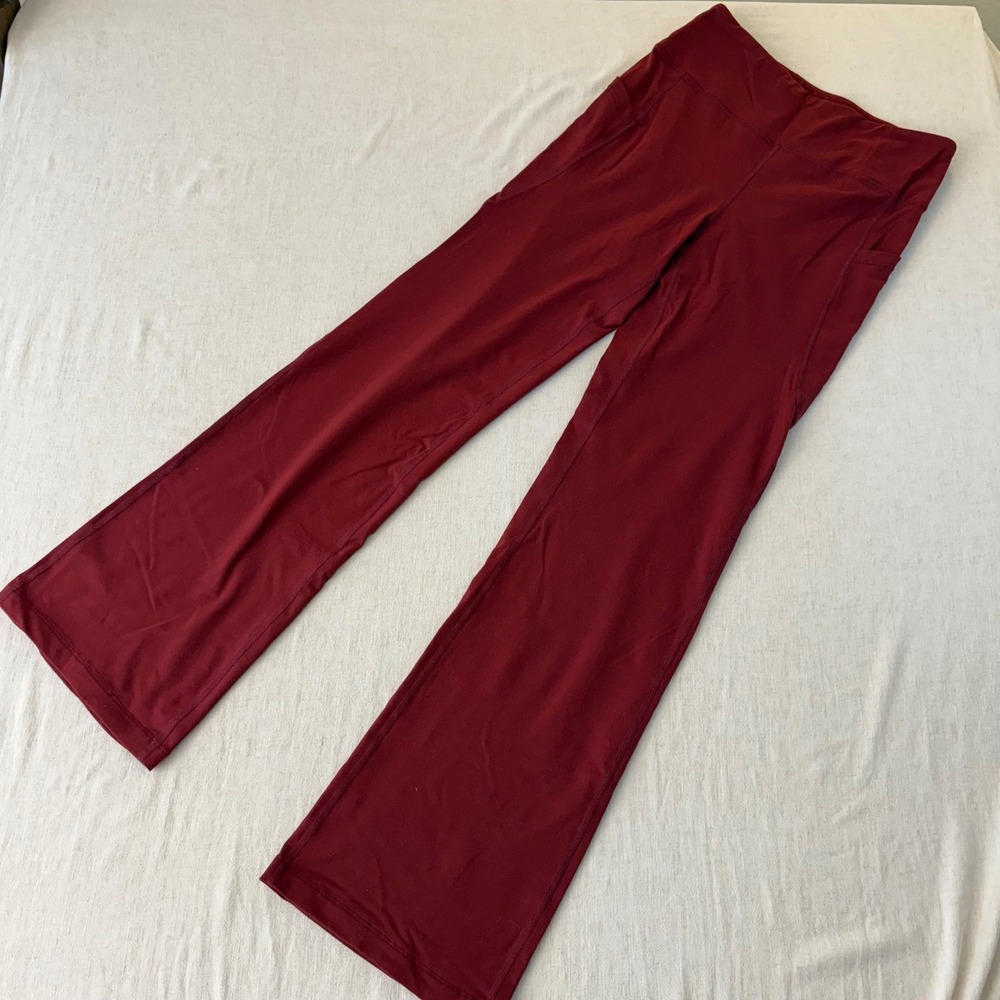 Women Burgundy Bootcut Yoga Pants High Rise Side Pockets Size 34L red